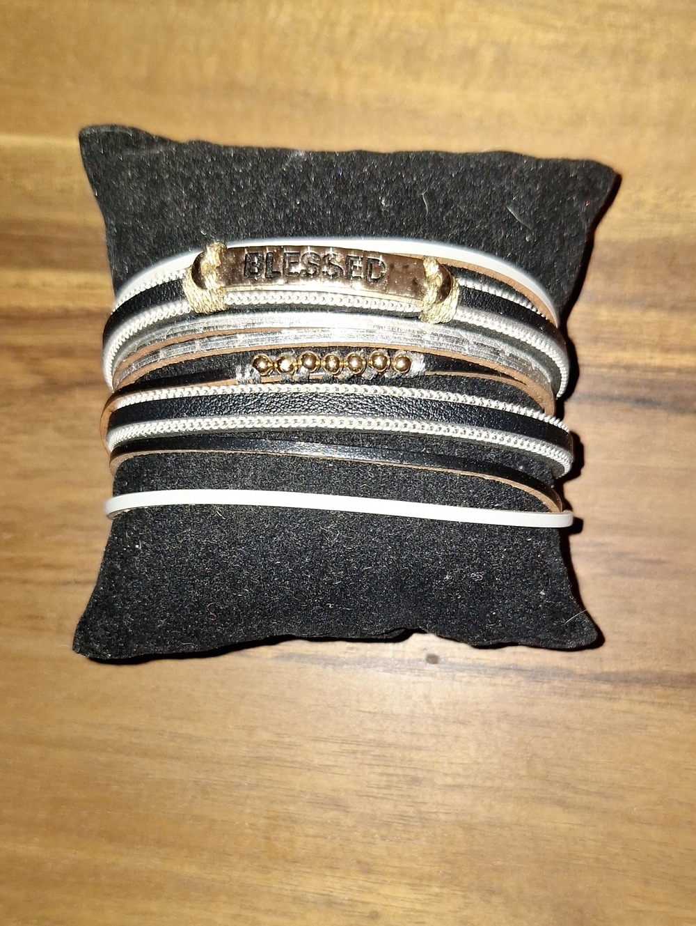 Xs-Sm Blessed Multi-String Black, White & Gold Wrap, Megnetic Clasp Bracelet